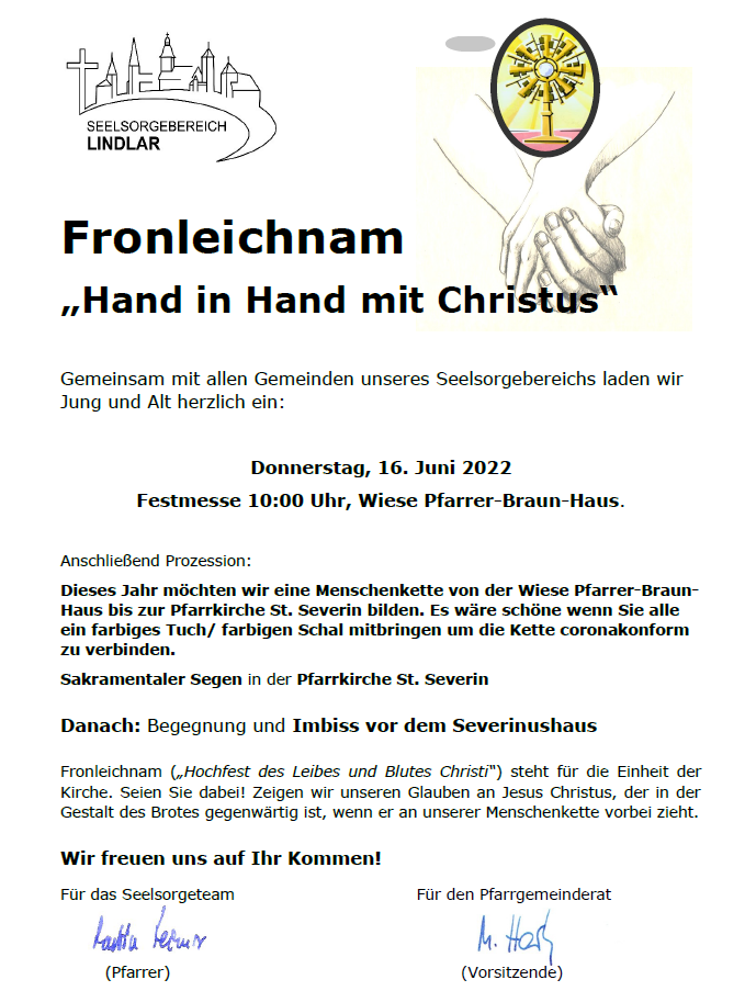Einladung Fronleichnamsprozession 2022