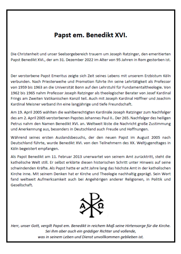 Papst em. Benedikt XVI.