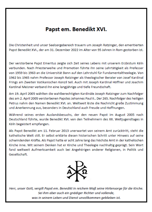 Papst em. Benedikt XVI.